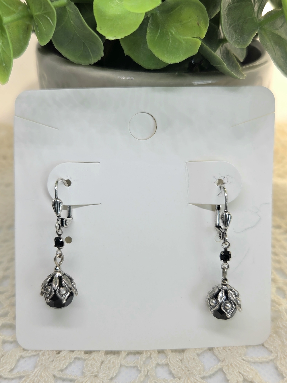 Elegant Black Crystal Drop Earrings - Silver-Tone